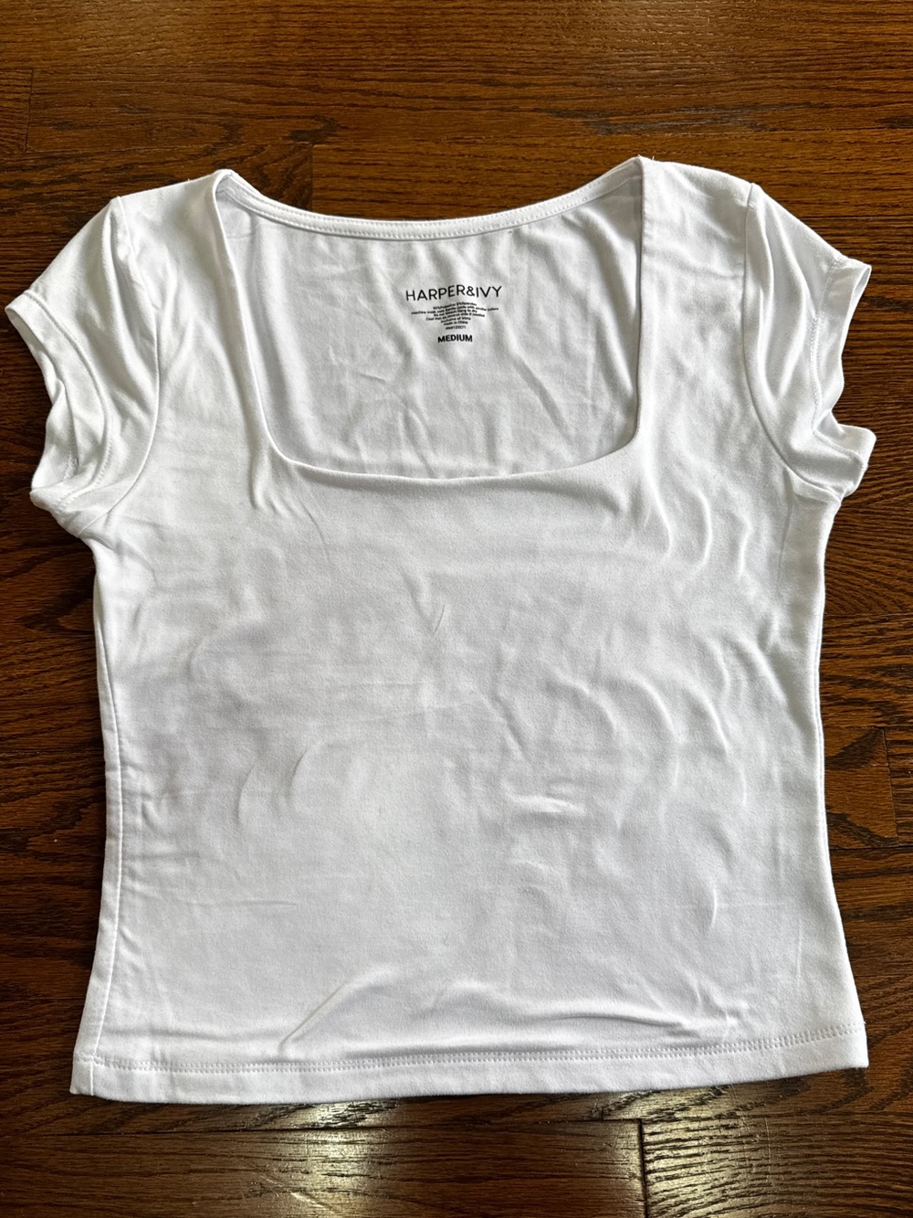Harper & Ivy White Solid Square Neck Short Sleeve Women's Tee size M